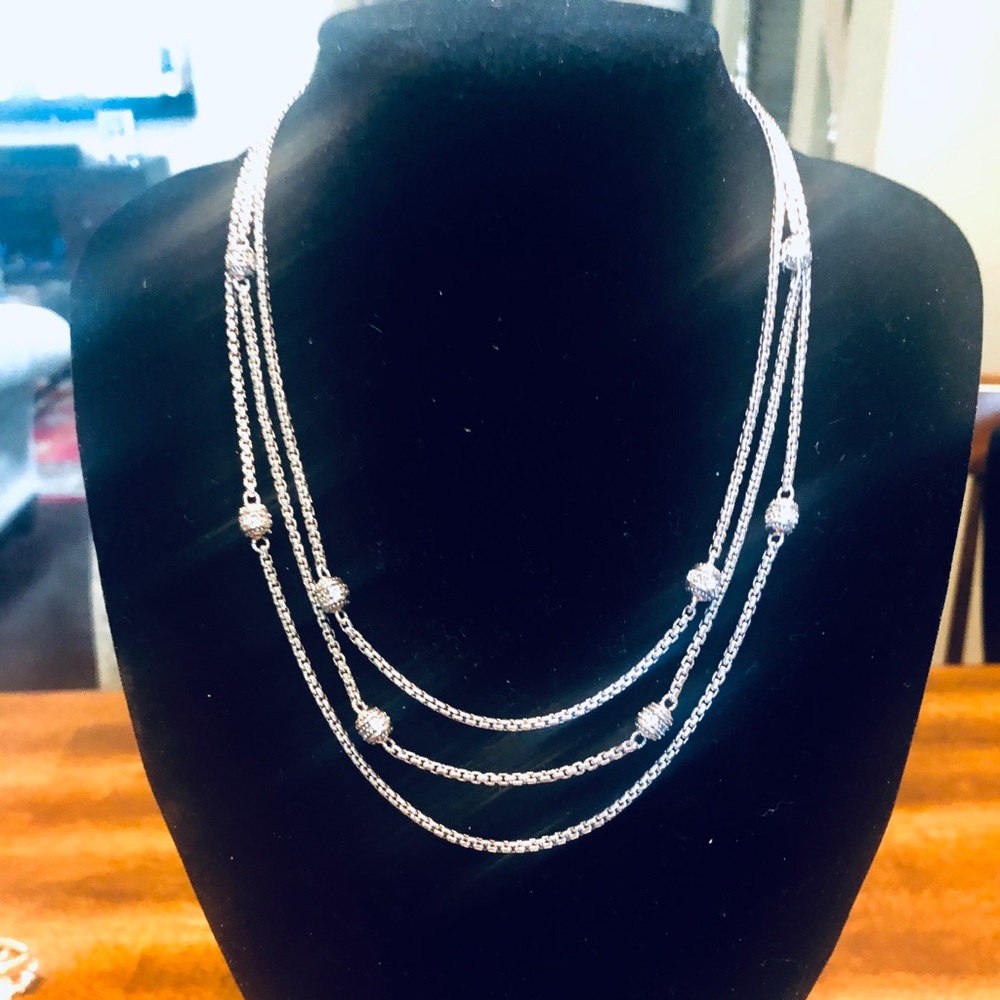 Judith Ripka Silver Triple Strand Necklace